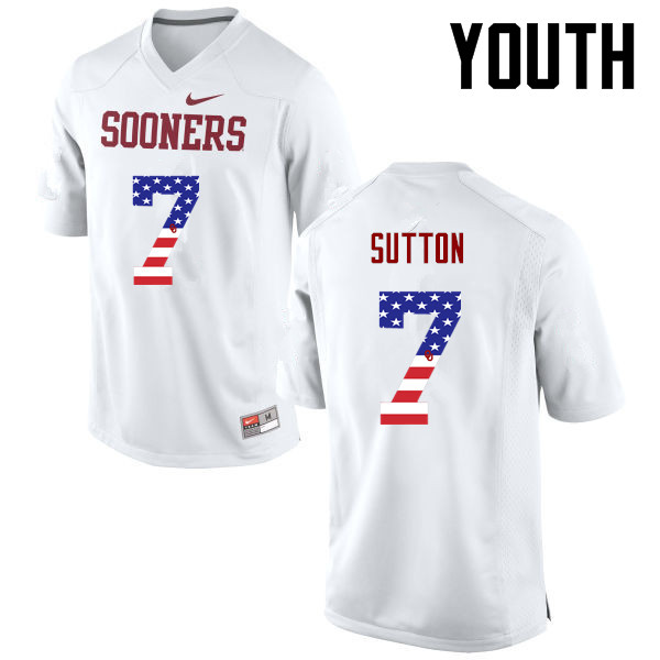 Youth Oklahoma Sooners #7 Marcelias Sutton College Football USA Flag Fashion Jerseys-White - Click Image to Close